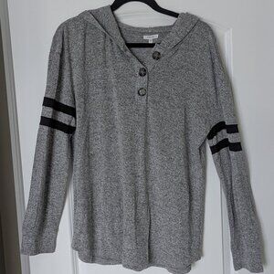 Maurices Women's Large Hooded Long Sleeve Grey with Black stripes on sleeve